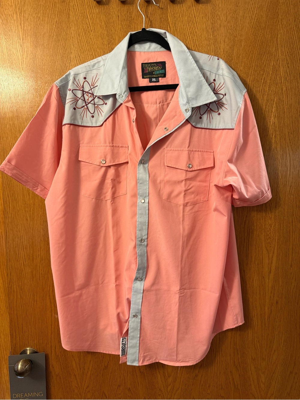 RSVLTS Pink Short-Sleeve Western Button-Down Shirt with Light Gray Yoke